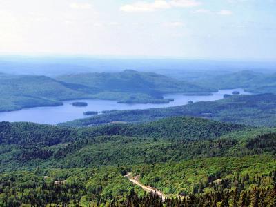 Lac Tremblant stretching between the forested Laurentian hills