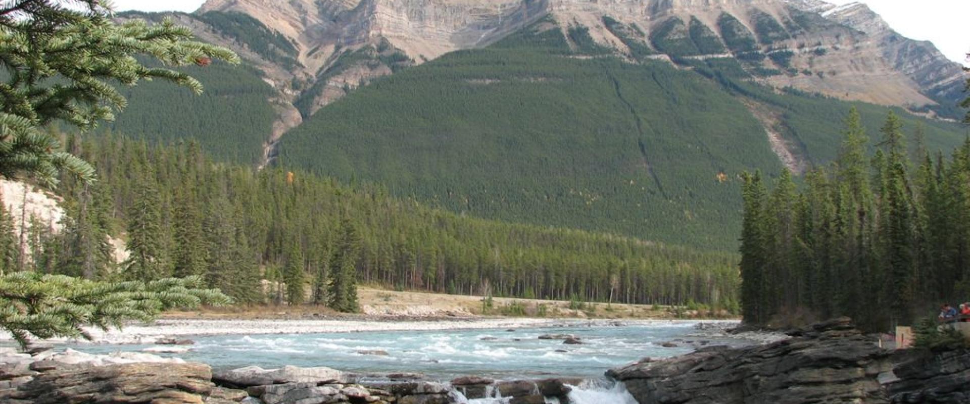 Athabasca Falls with Mount Kerkeslin behind, Jasper National Park