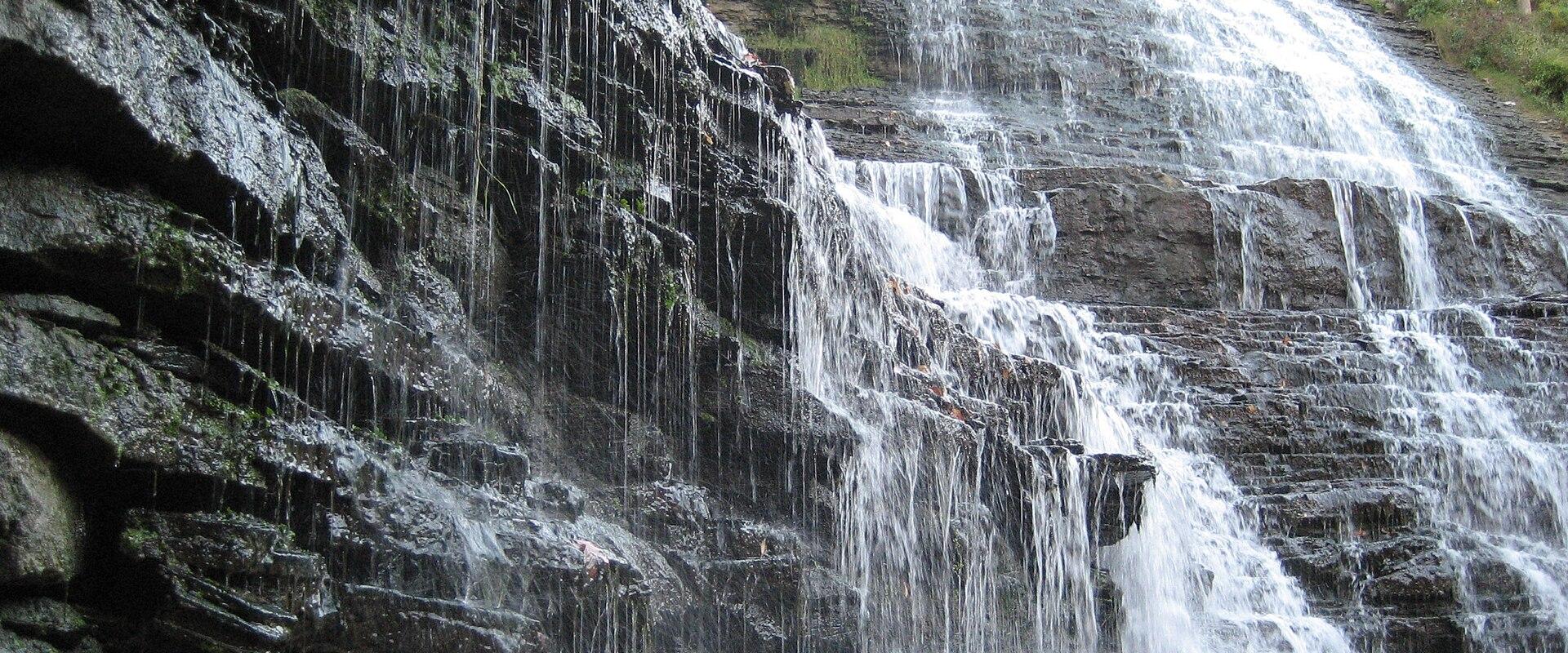 Albion Falls cascading over layered rock in Hamilton, Ontario