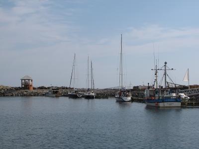 Fishing boats in the small harbour of Anse-à-Beaufils near Percé
