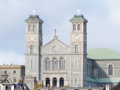 The twin towers of the Basilica of St. John the Baptist in St. John's, Newfoundland