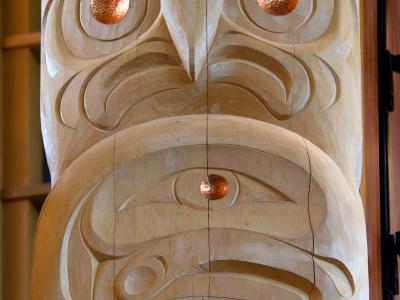 Carved cedar figure at the Squamish Lil’wat Cultural Centre in Whistler