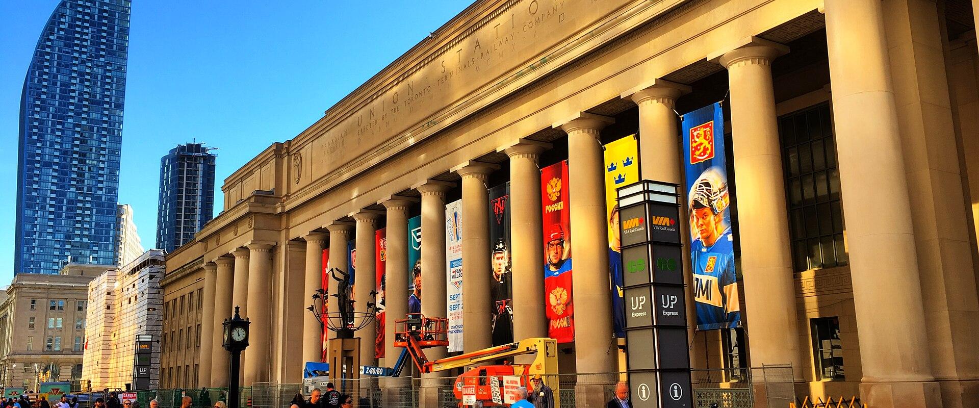 The colonnaded facade of Union Station, Toronto