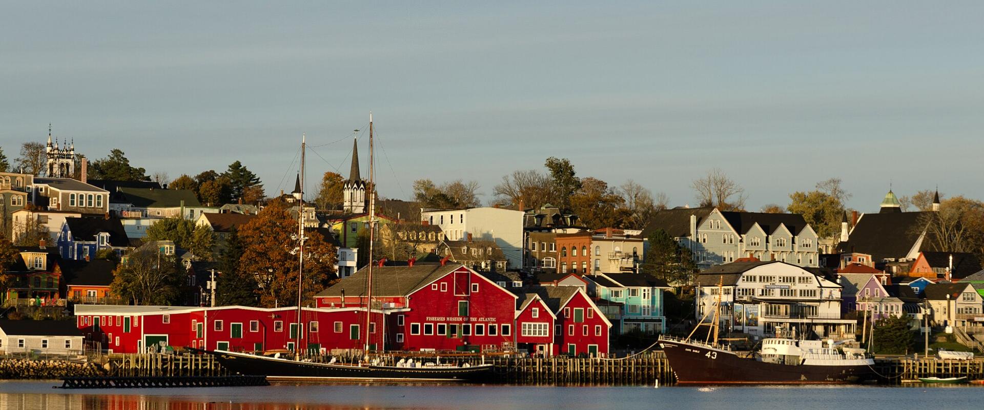 The red Fisheries Museum of the Atlantic on the Lunenburg waterfront