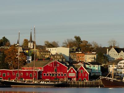 The red Fisheries Museum of the Atlantic on the Lunenburg waterfront