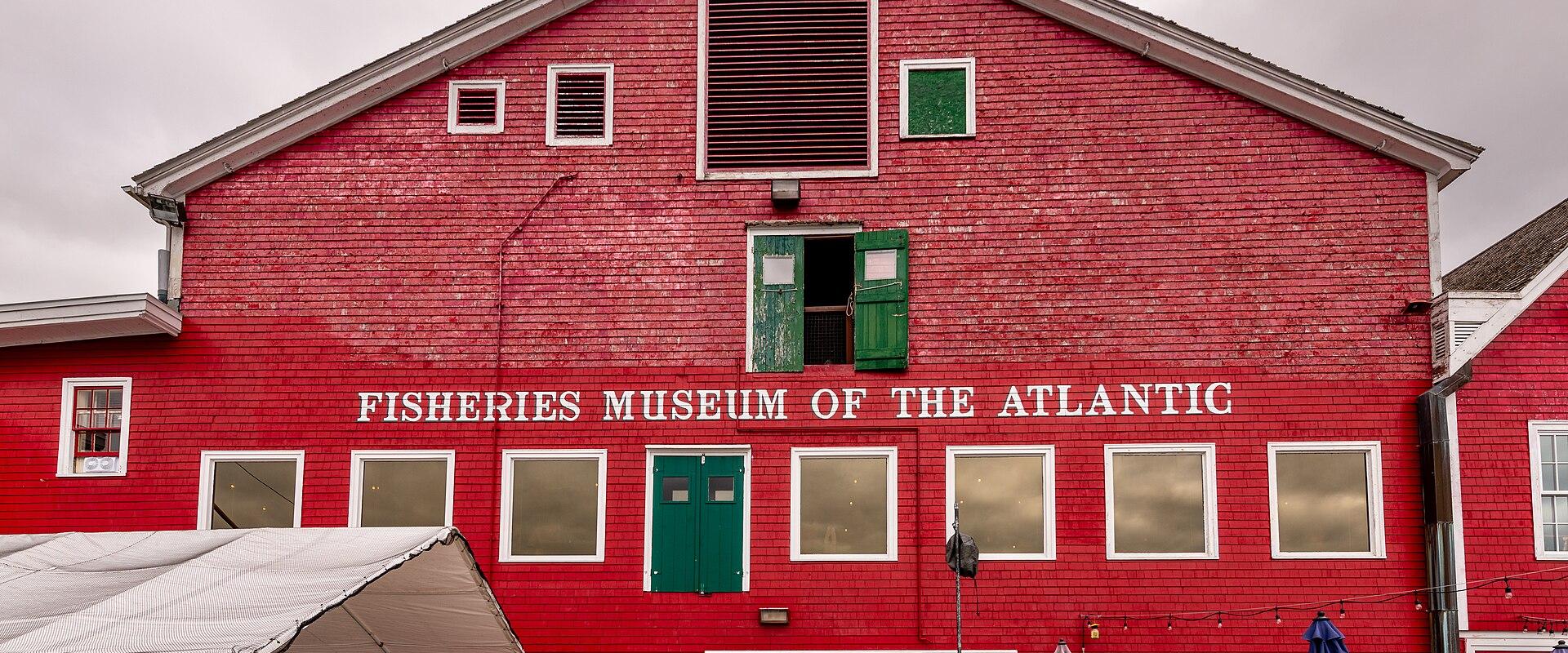 Red wooden buildings of the Fisheries Museum of the Atlantic on the Lunenburg waterfront