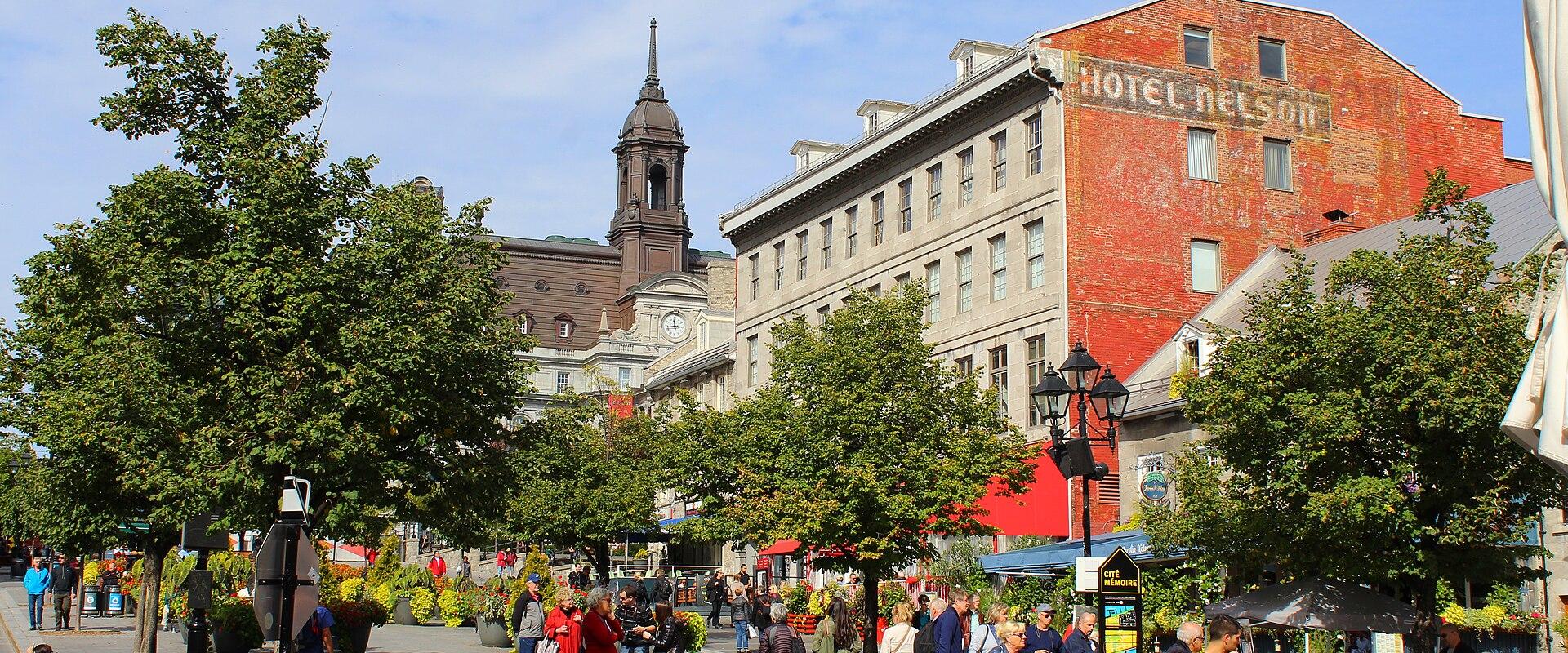 Cafés and flower stalls on Place Jacques-Cartier, Old Montreal