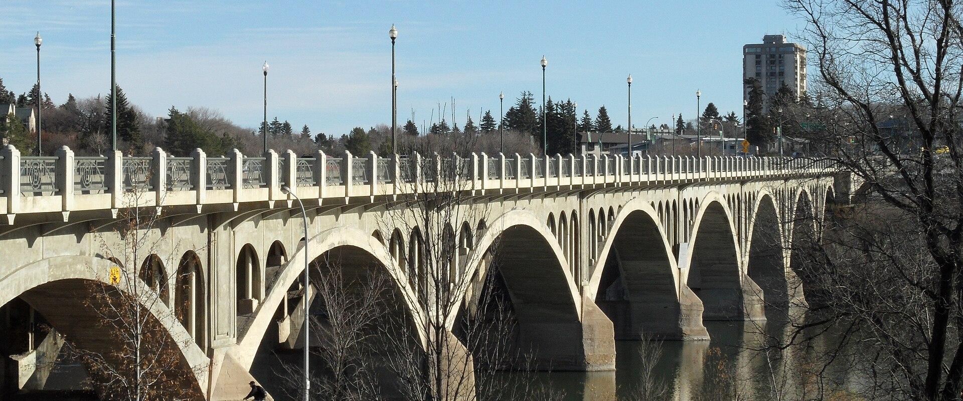 The arches of the Broadway Bridge over the South Saskatchewan River in Saskatoon