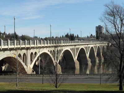 The arches of the Broadway Bridge over the South Saskatchewan River in Saskatoon