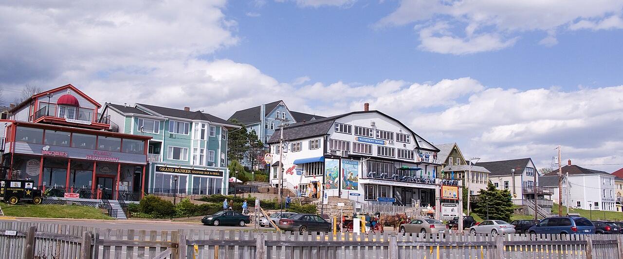Painted wooden buildings on the Lunenburg waterfront, Nova Scotia