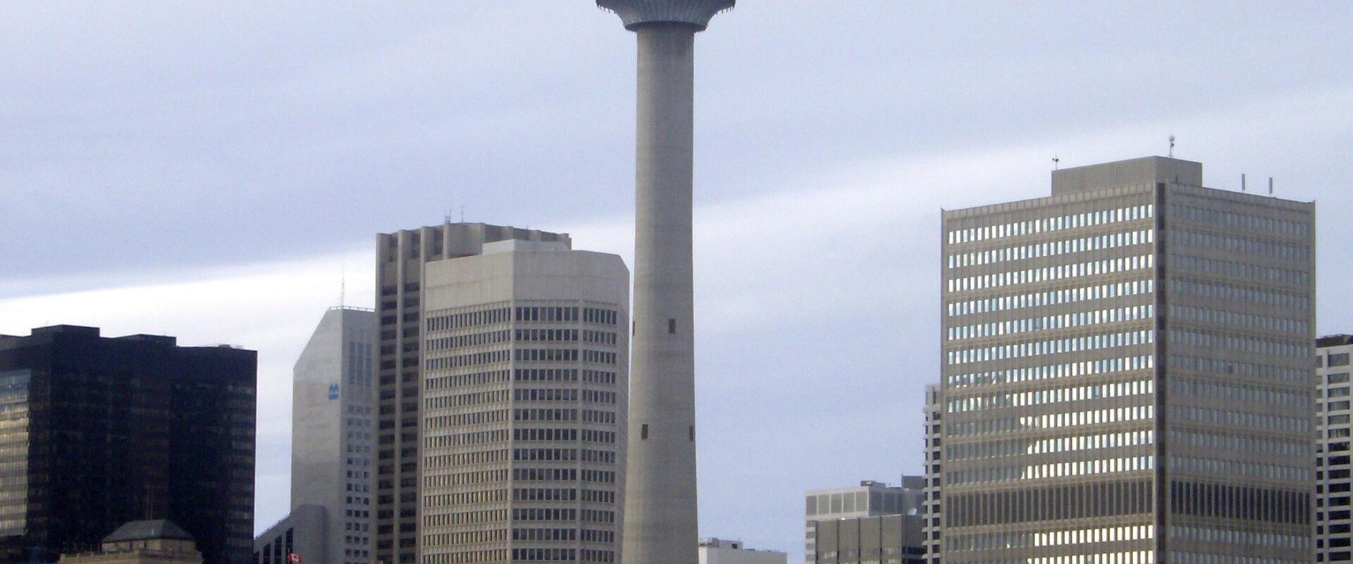 Calgary Tower rising above downtown Calgary