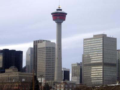 Calgary Tower rising above downtown Calgary