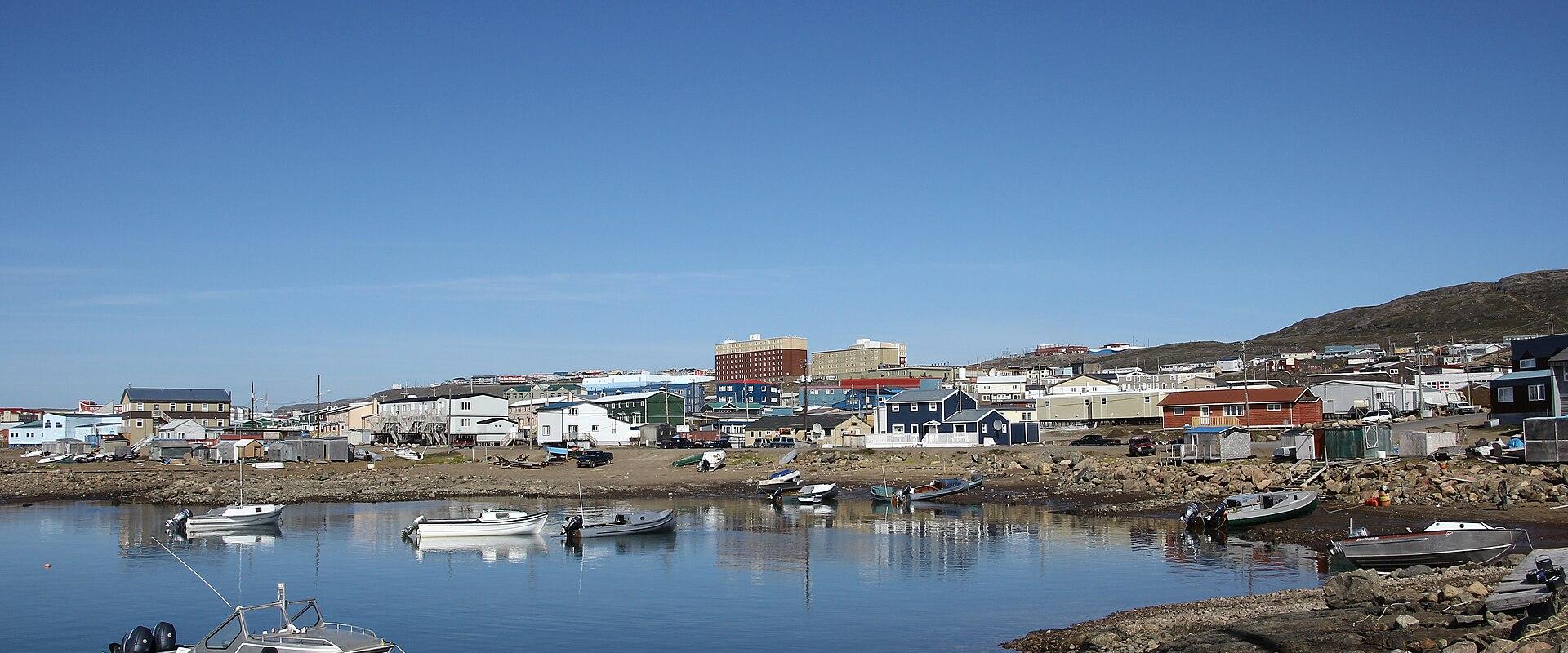 Boats in the harbour along the Iqaluit waterfront on Frobisher Bay, Nunavut