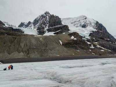 Visitors on the Athabasca Glacier below Mount Andromeda, Columbia Icefield