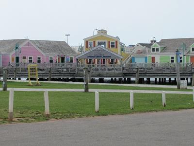 Colourful boardwalk shops of Spinnakers' Landing on the Summerside waterfront