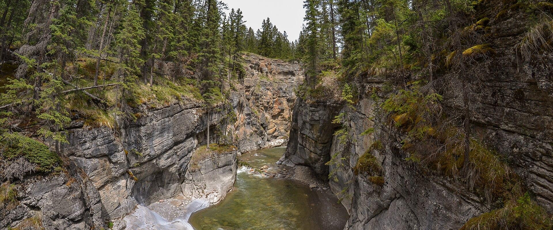 Narrow limestone gorge of Maligne Canyon