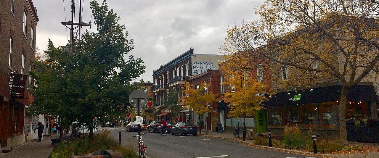 A street corner in Montreal's Mile End in autumn